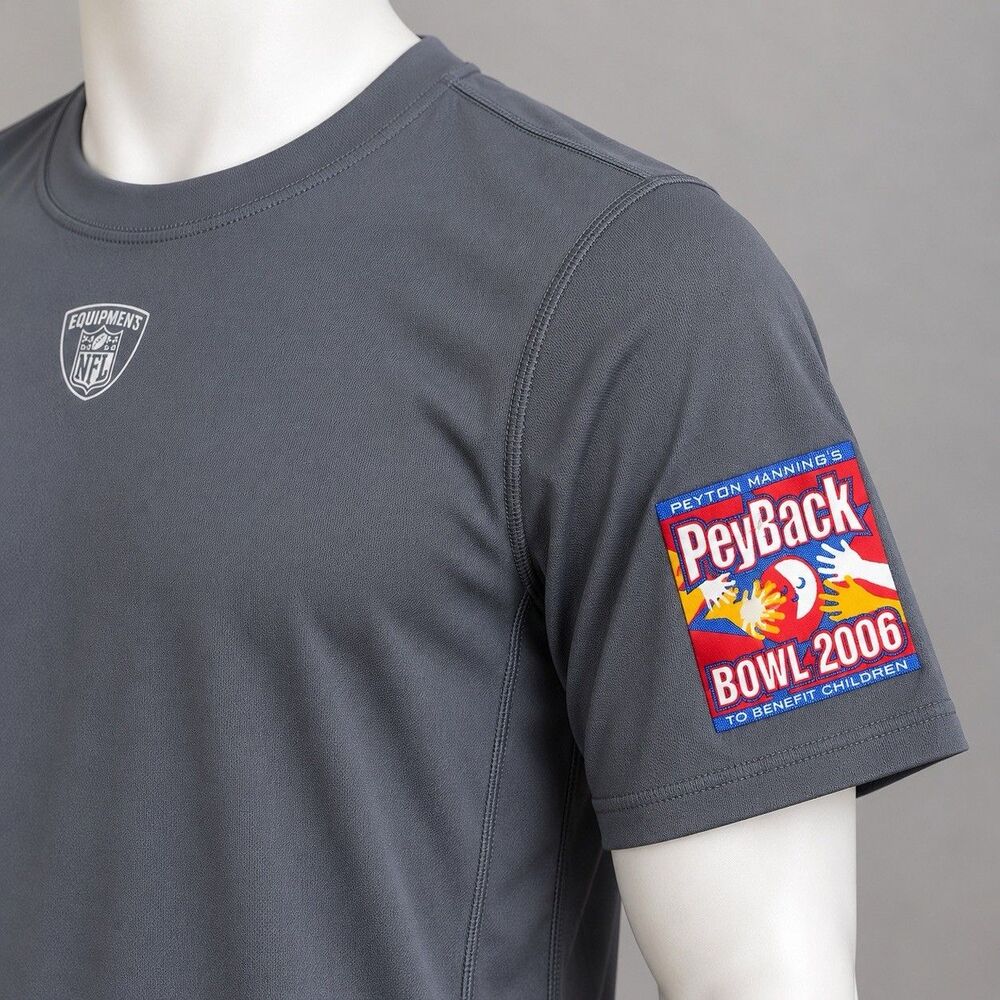 NFL Equipment Peyton Manning PeyBack Bowl 2006 Patch Gray Short Sleeve Shirt S